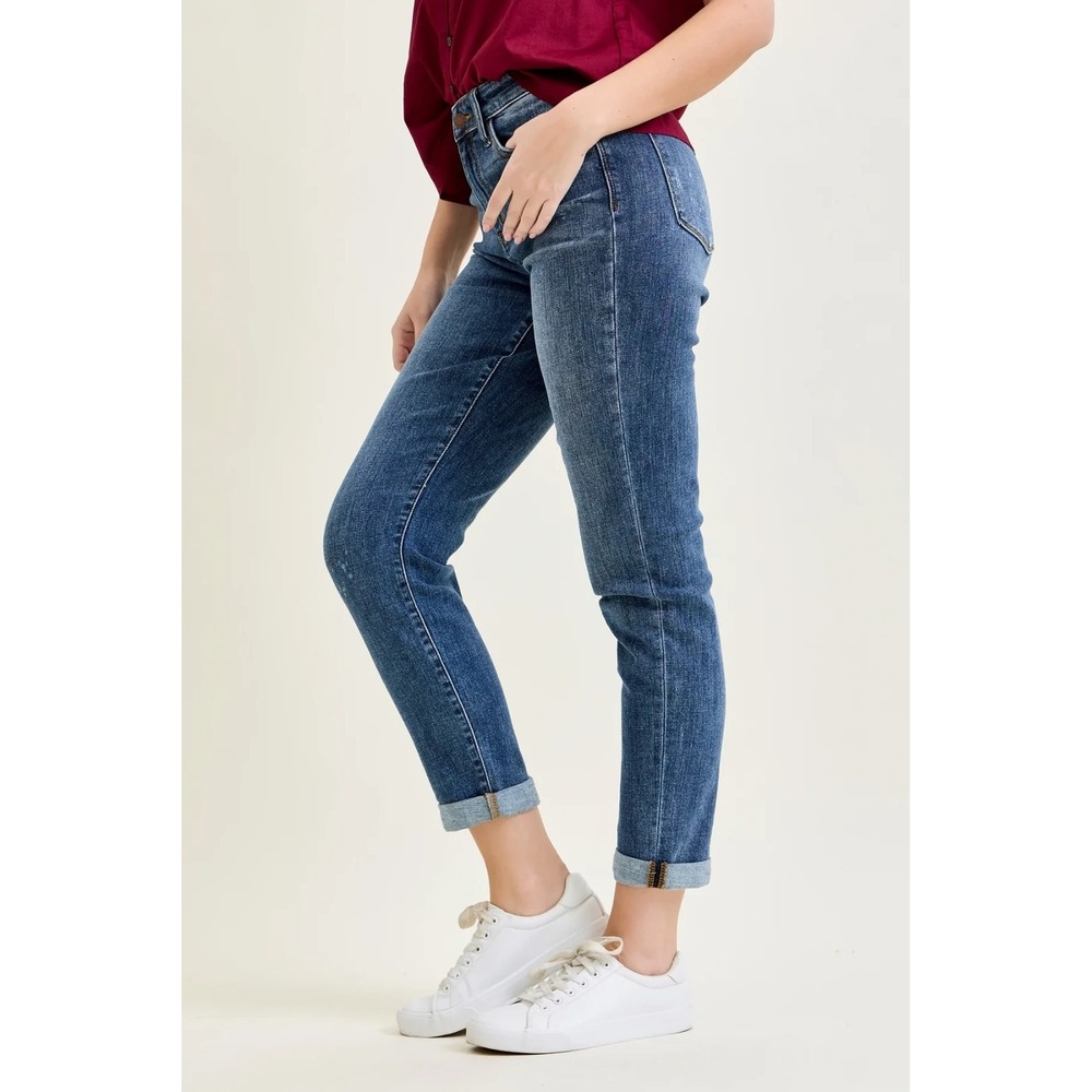 Judy Blue Billie Bleach Splash Boyfriend Jeans Blue High Rise Plus Size 15 / 32 - Picture 6 of 15
